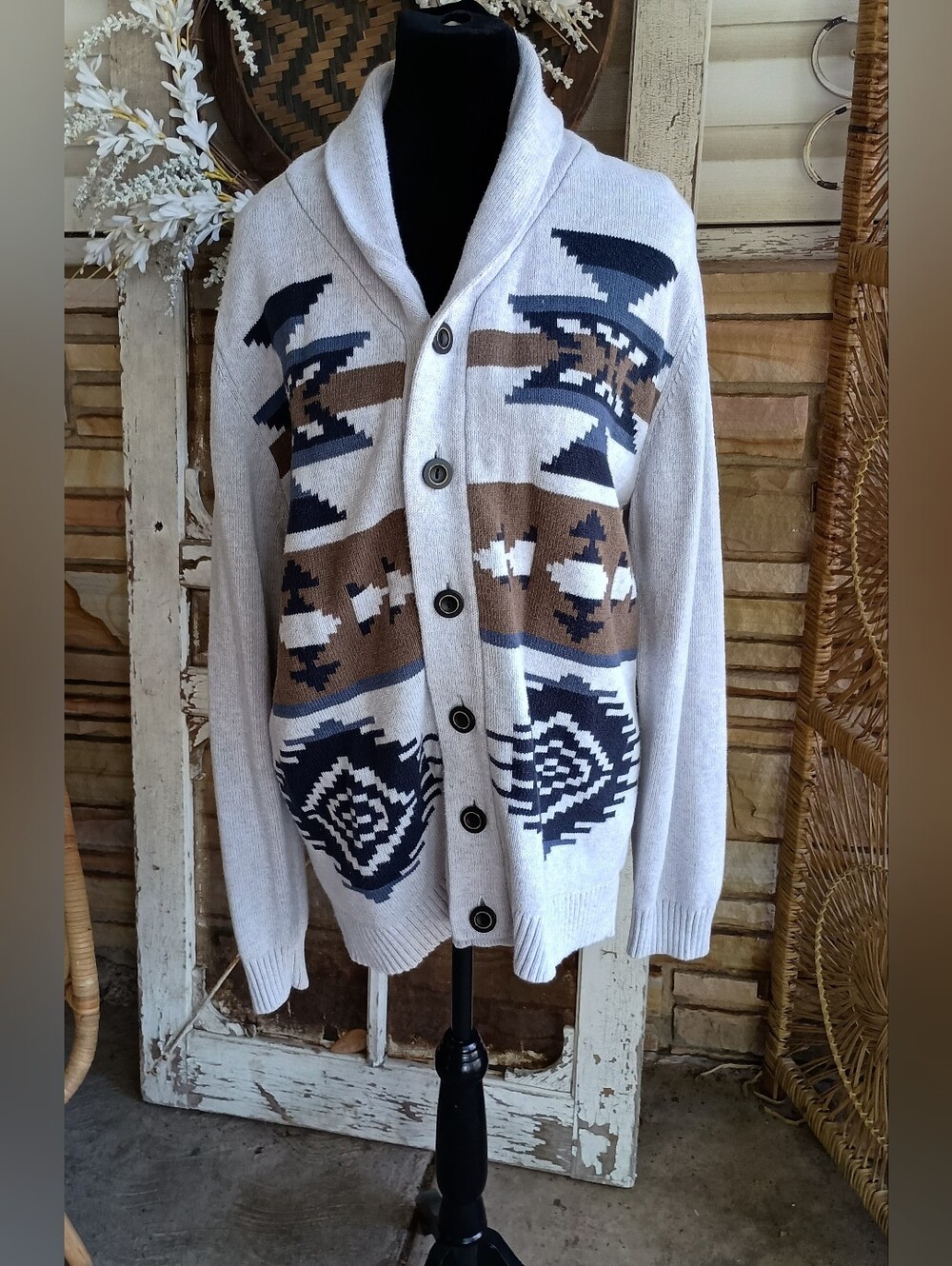 Urban Pipeline Mens Shawl Collar Aztec Cardigan Sweater_XL